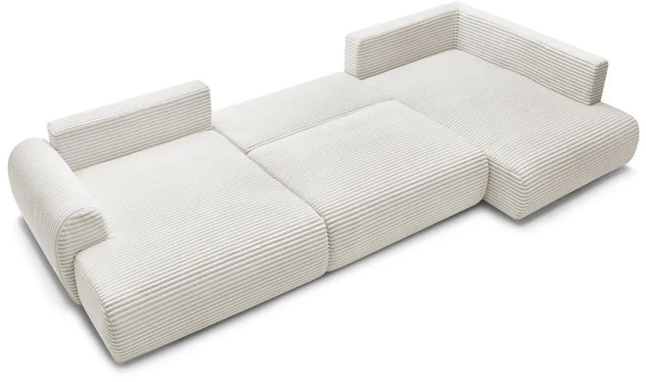 Divano angolare color crema allungabile/con contenitore (con penisola a destra/a U) con rivestimento in velluto a coste Lucien – Bobochic Paris