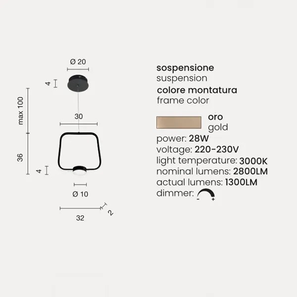 Lampada LED sospensione 28W D32 cm - moderno Oro ALFA Piccolo