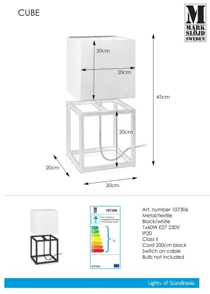 Markslöjd 107306 - Lampada da tavolo CUBE 1xE27/60W/230V