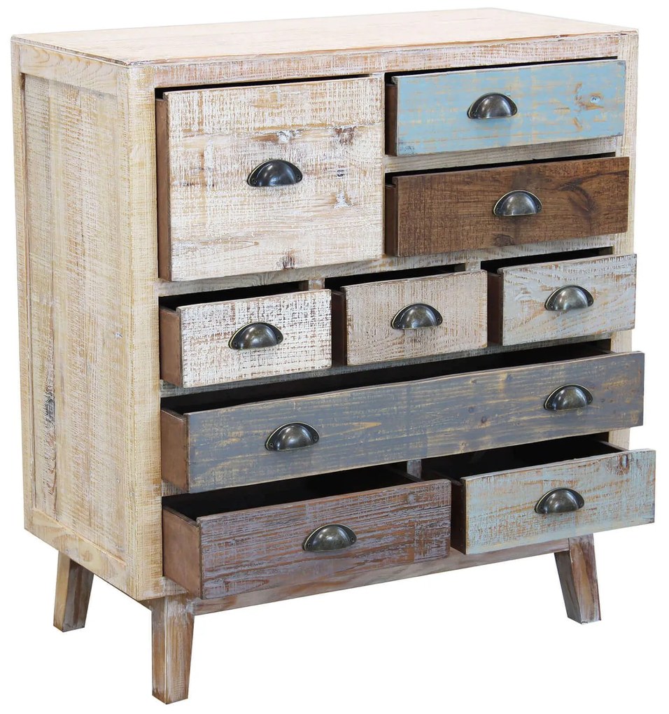 COLORWOOD - cassettiera nove cassetti in legno colorato da 80 cm