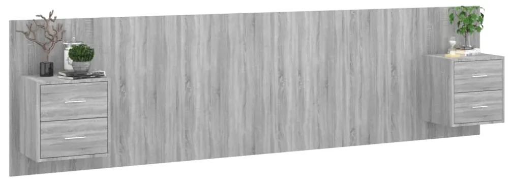 Testiera letto con armadietti legno multistrato grigio sonoma