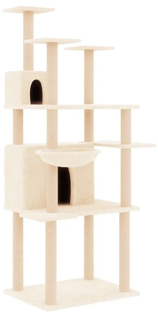 Albero per gatti con tiragraffi in sisal crema 166 cm