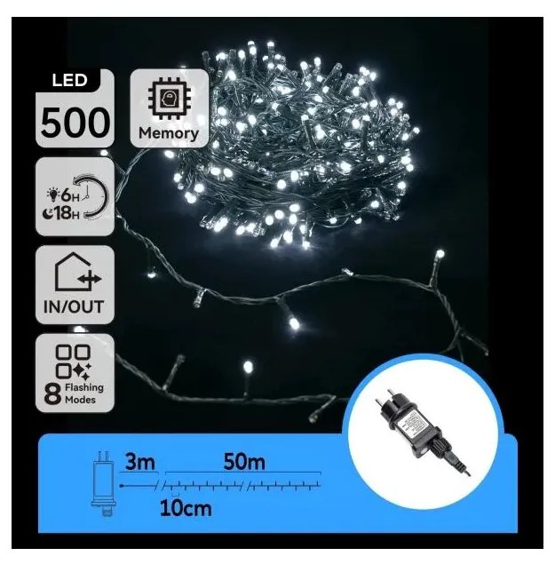 Aigostar - Catena luminosa natalizia LED per esterni, 500 LED / 3,6 W / 230 V, 50 m, IP44, bianco freddo