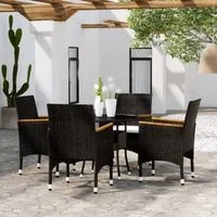 Set Bistrot da Giardino 5 pz Polyrattan e Vetro Temperato Nero 3095904