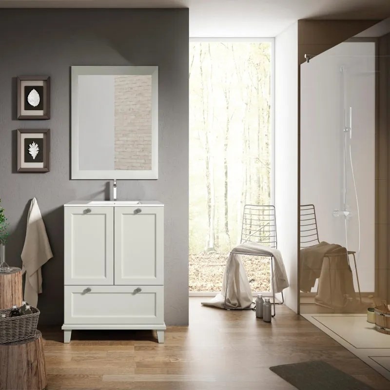 Mobile da bagno a terra sotto lavabo L 60 x H 85 x P 45 cm grigio perla laccato opaco, 1 cassetto, 2 ante VISOBATH Unike