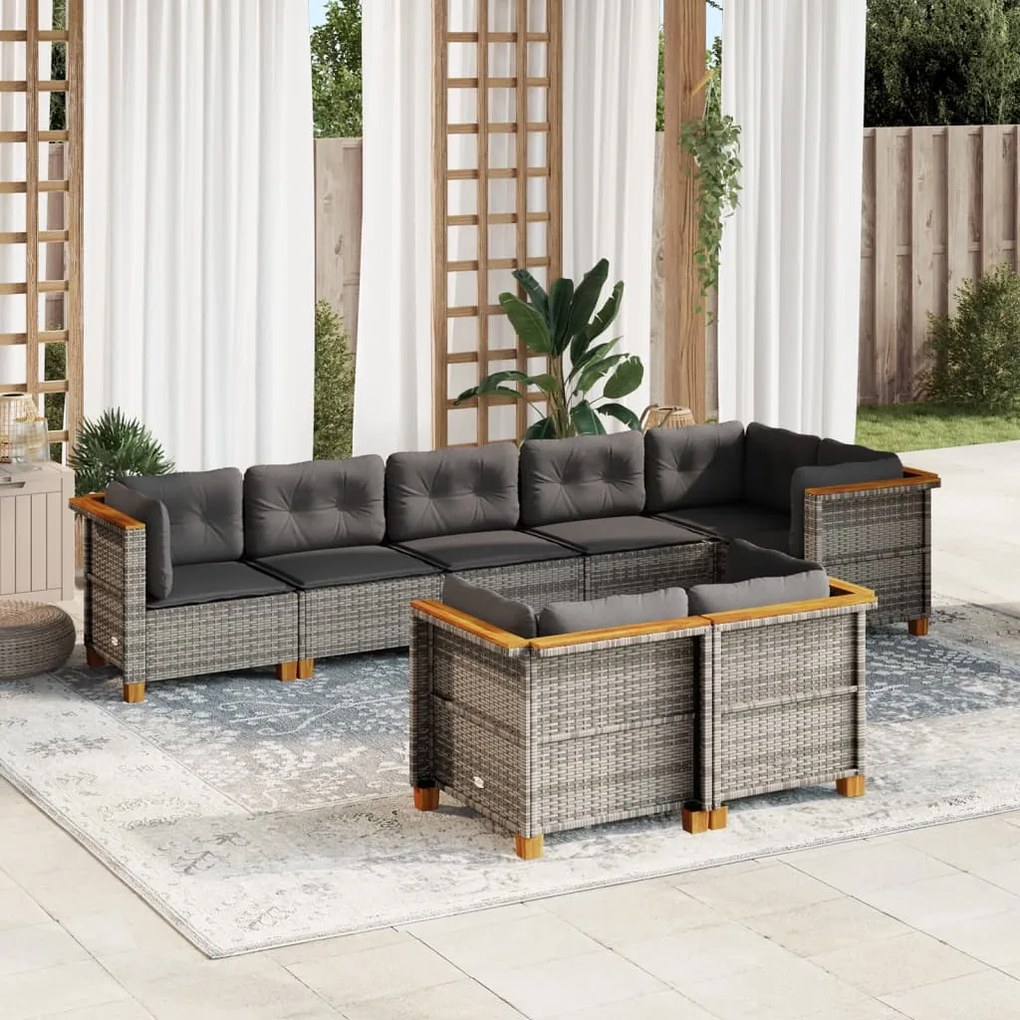 Set divano da giardino 8 pz con cuscini grigio in polyrattan