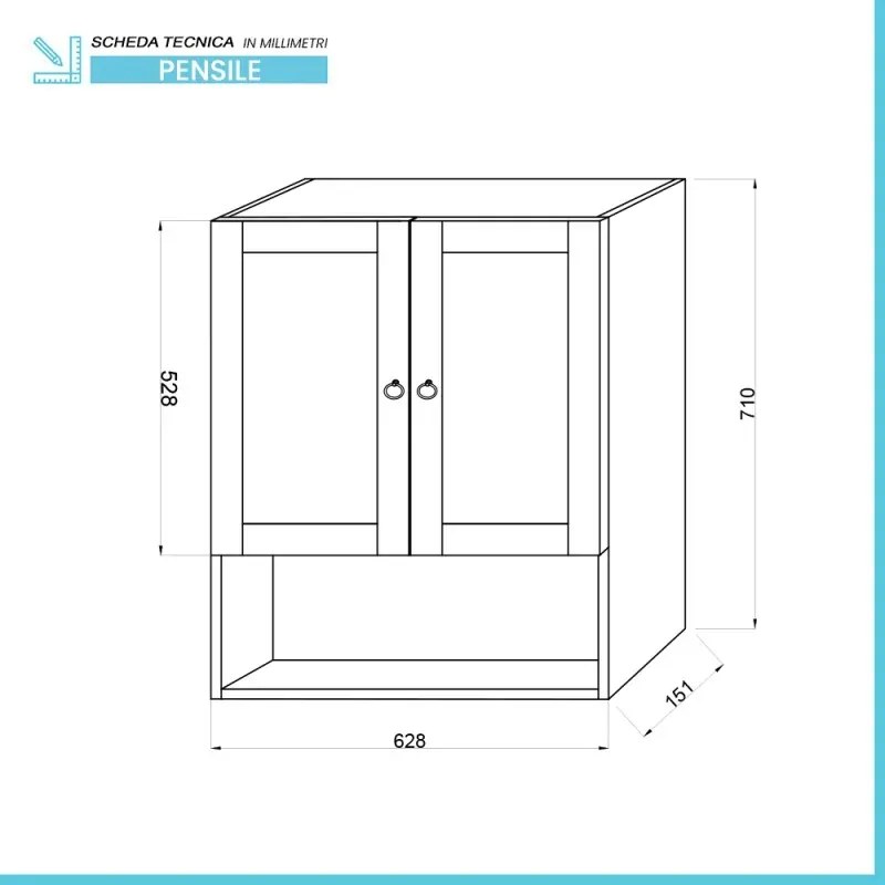 Pensile bagno sospeso 60 cm noce con ripiano in vetro e vano Romantica