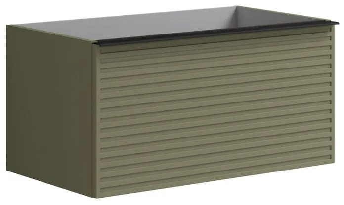 Mobile da bagno sotto lavabo Pixel stripes laccato opaco verde salvia e maniglia alluminio nero L 80 x H 40 x P 45.5 cm 2 cassetti, lavabo non incluso