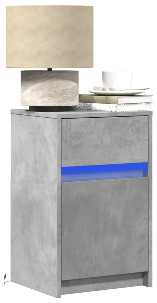 Comodini Con Luci Led 2pz Grigio Cemento İn Legno Multistrato /