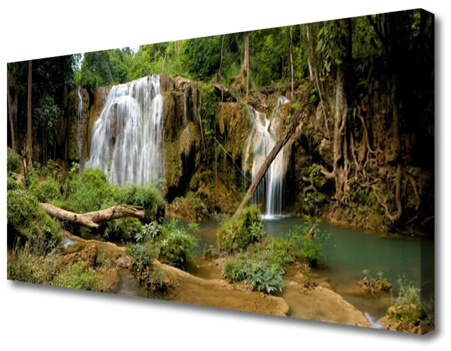 Quadro stampa su tela Cascata del fiume della foresta naturale 100x50 cm