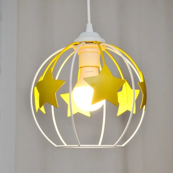 Lampadario a sospensione per bambini STARS 1xE27/15W/230V giallo/bianco
