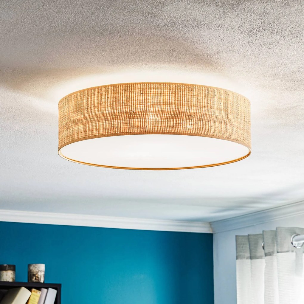 Eko-Light Plafoniera Leano beige rotonda in rattan