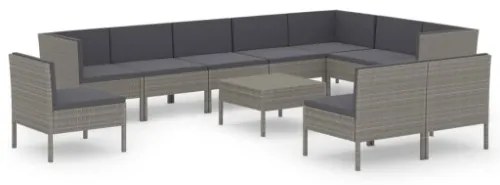 Set Divani da Giardino 11 pz con Cuscini in Polyrattan Grigio