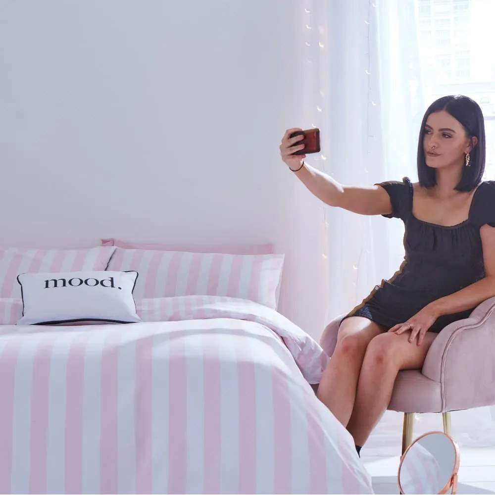 Set copripiumino e federa bianco e rosa per letto matrimoniale 200x200 cm Stripe Tease – Sassy B