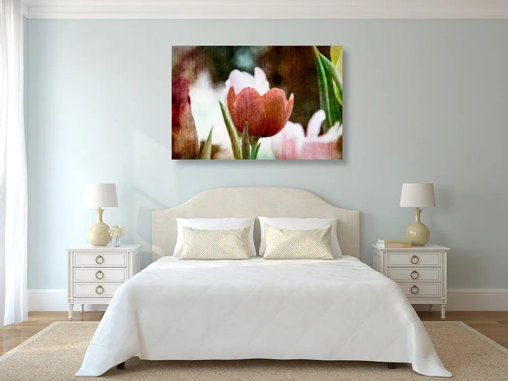 Quadro su tela – Prato di tulipani in stile retrò