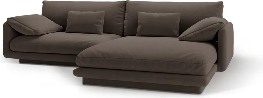 Divano angolare marrone (con penisola a destra/con chaise lounge) con rivestimento in velluto Torino – Micadoni