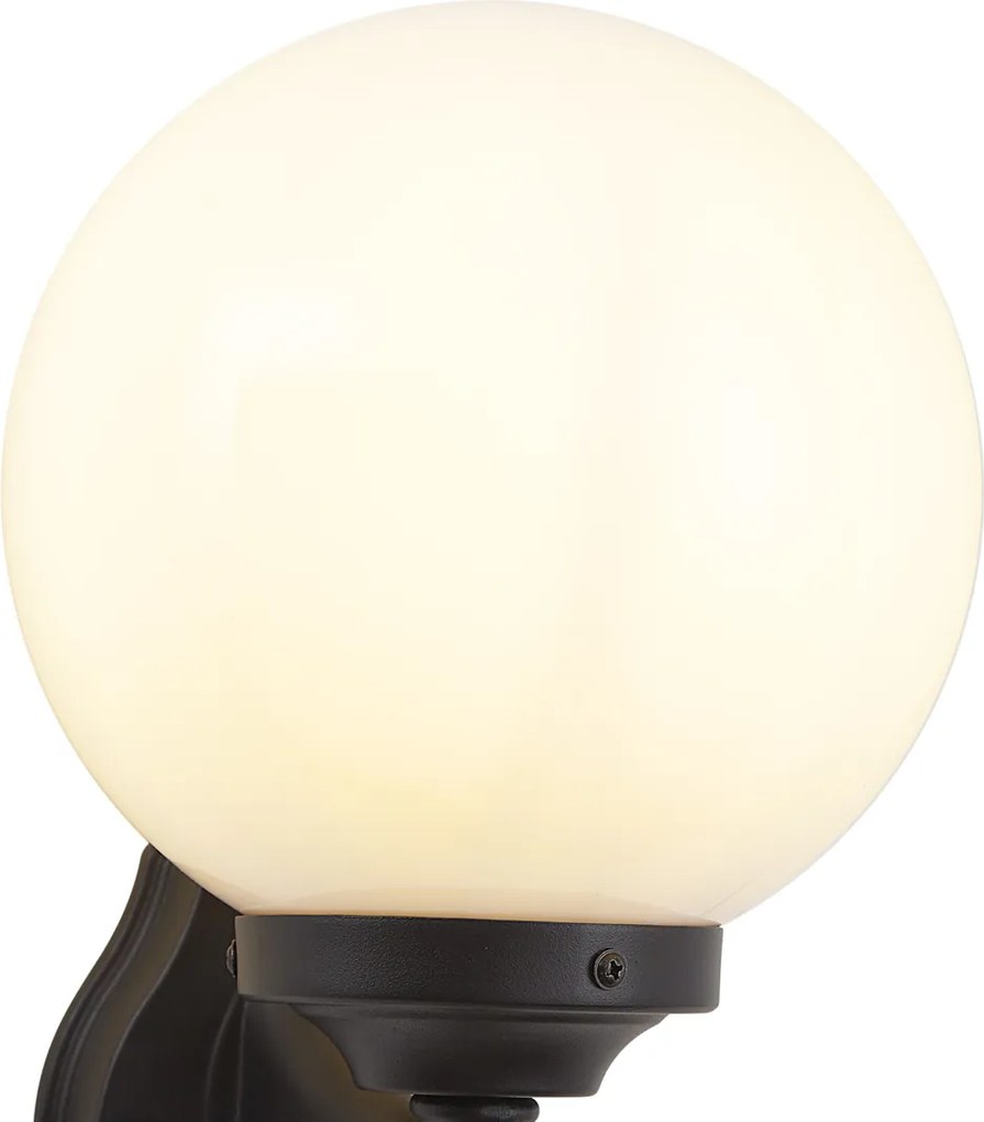 Lampada da parete classica da esterno nera con vetro opale IP44 - Champs