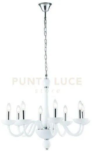 Lampadario alfiere bianco e cromo 8 luci attacco e14 74x178cm