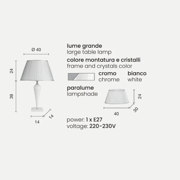 Lampada da tavolo RAVEL 40x63 cm in vetro lavorato a mano Bianco