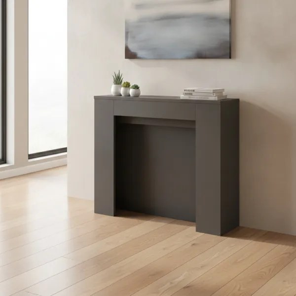 Consolle allungabile 90x25/211 cm NIVES Antracite Spatolato allunghe interne