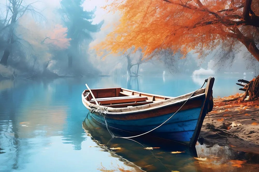 Quadro su tela – Barca su lago deserto