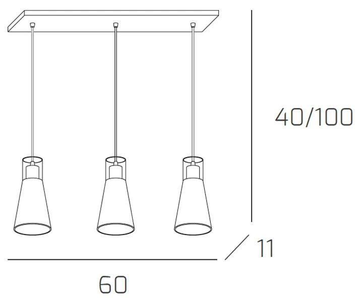 Sospensione Contemporanea Cone Metallo Cromo Vetro Bianco Satinato 3 Luci E27