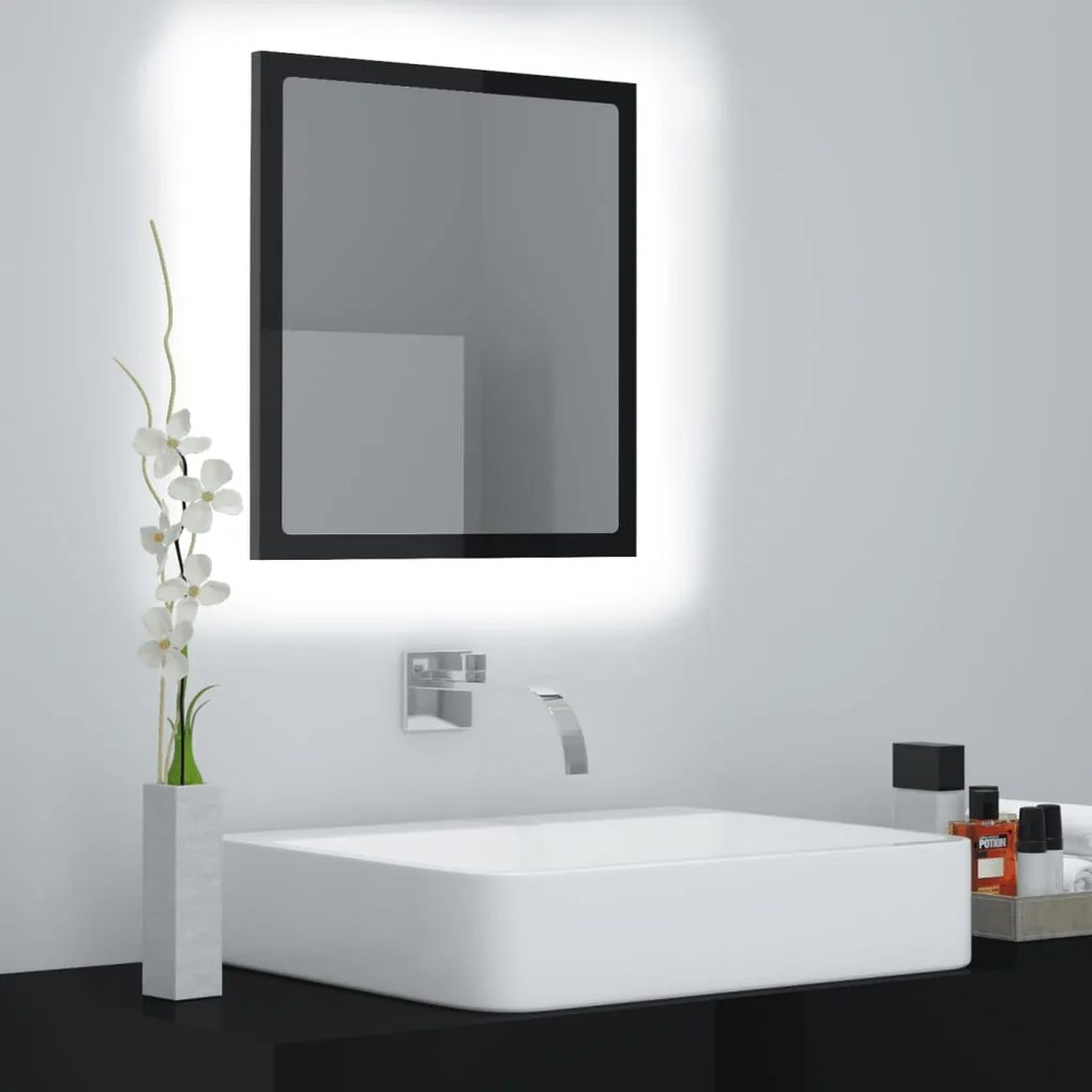 Specchio Da Bagno Led Nero Lucido 40x8,5x37 Cm İn Acrilico /