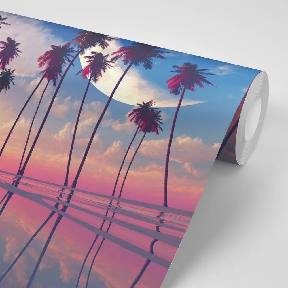 Carta da parati autoadesiva – Tramonto su palme tropicali