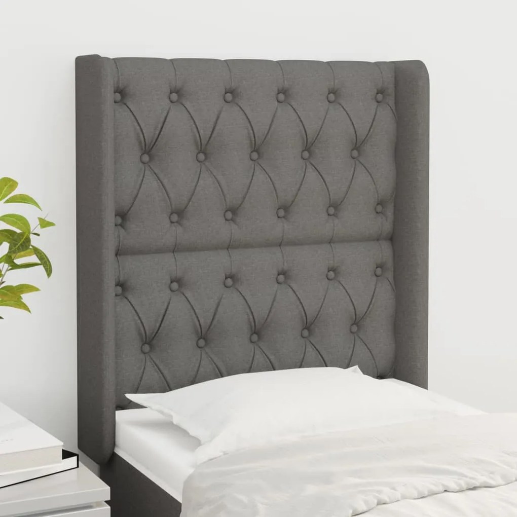 Testiera Ad Orecchio Grigio Scuro 83x16x118/128 Cm İn Tessuto /
