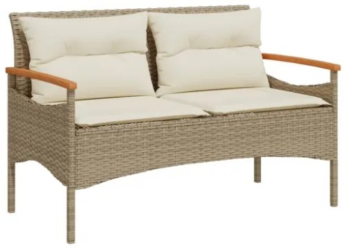 Panchina da Giardino con Cuscini 116x62,5x74cm Beige Polyrattan