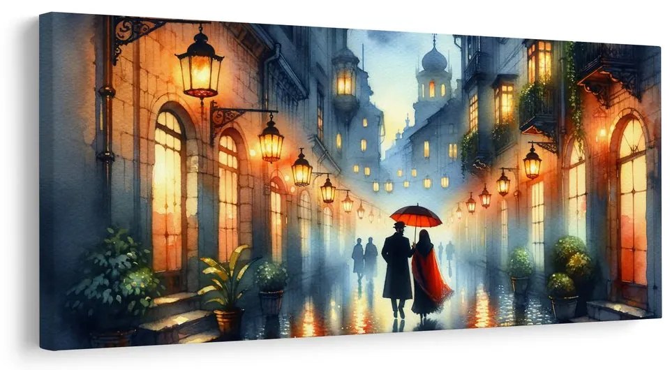 Quadro su tela – Vicolo illuminato dalla luce dei lampioni