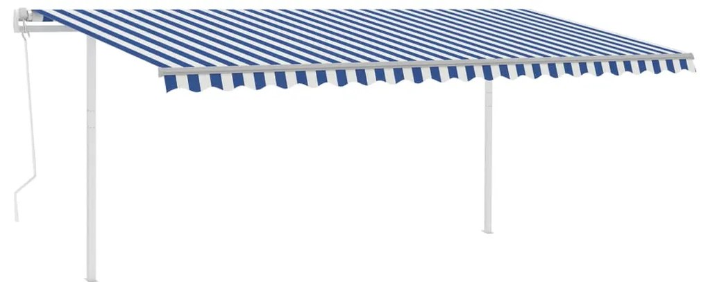 Tenda da Sole Retrattile Automatica con Pali 5x3,5 m Blu Bianca