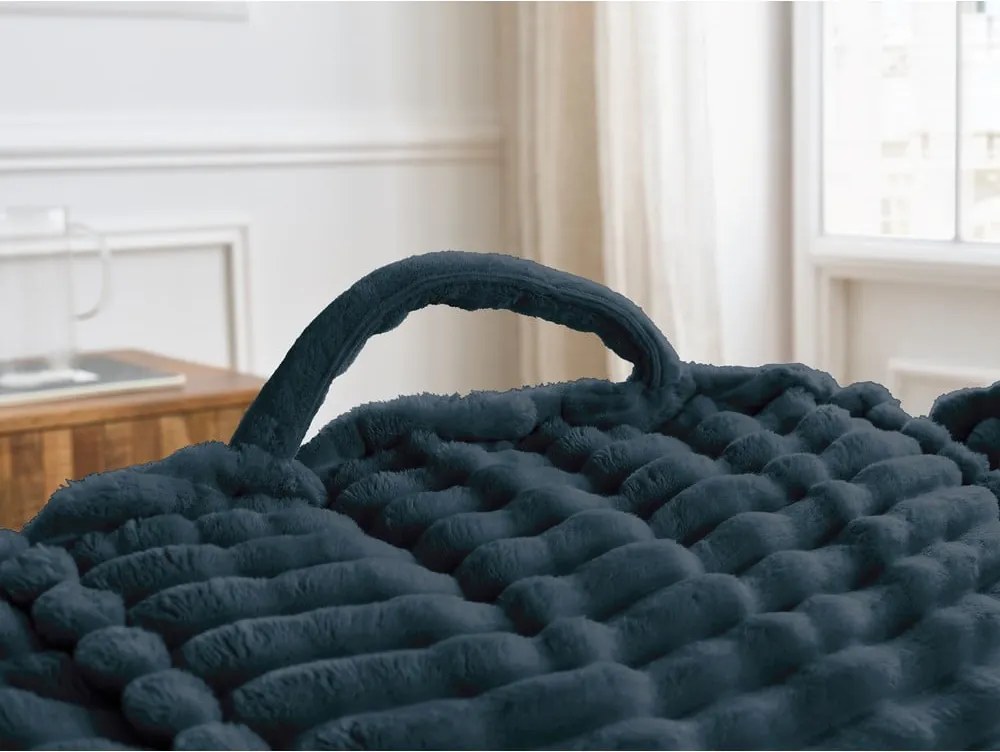 Puof a sacco blu scuro con rivestimento in velluto a coste Socrate – Bobochic Paris