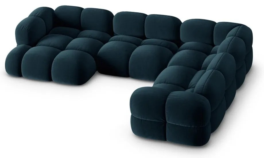 Divano angolare blu scuro (con penisola a destra/a U) con rivestimento in velluto Loretto – Cosmopolitan Design