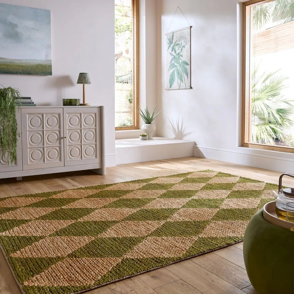 Tappeto verde/di colore naturale in misto iuta tessuto a mano 120x170 cm Effie Diamond – Flair Rugs
