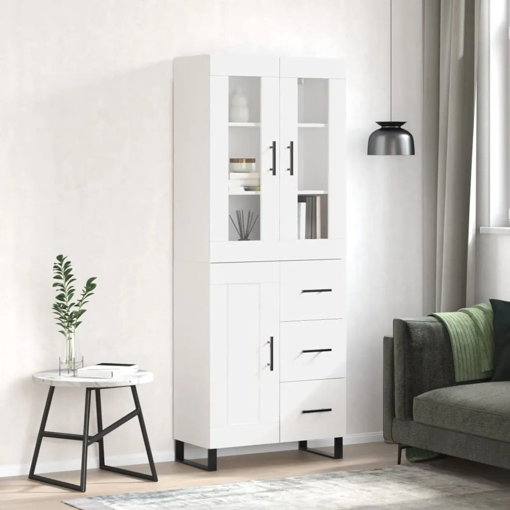 Credenza bianco lucido 69,5x34x180 cm in legno multistrato