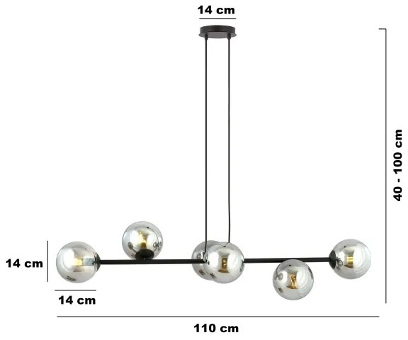 Lampadario a sospensione con filo ROSSI 6xE14/10W/230V nero/grigio
