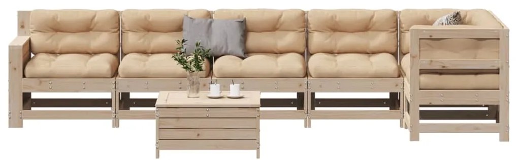 Set salotto giardino 7 pz cuscini antracite legno massello pino