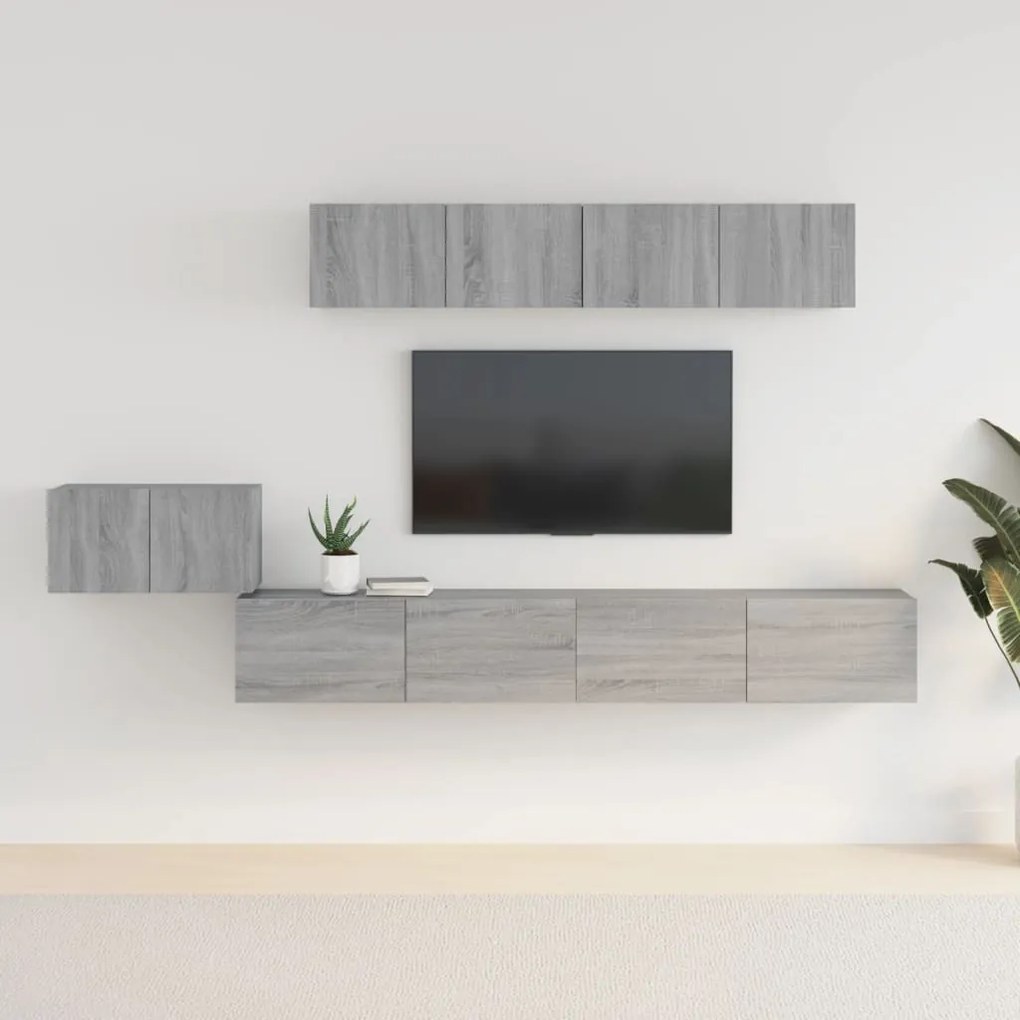 Set Di Mobili Porta Tv 5 Pz Grigio Sonoma İn Legno Multistrato /