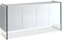 Credenza 170x43x77 cm in legno bianco e vetro temperato