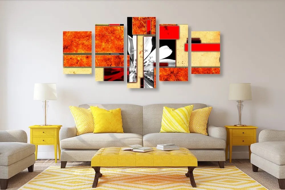 Quadri 5 pezzi – Astrazione floreale arancione
