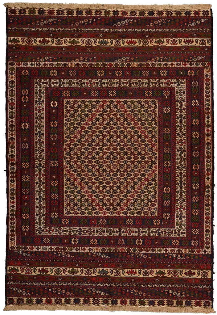 Kilim Tappeto 130x180 Rosso (Afghanistan) Tessuto A Mano