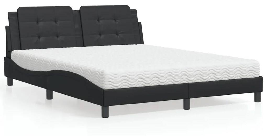 Letto Con Materasso Nero 160x200 Cm İn Similpelle /