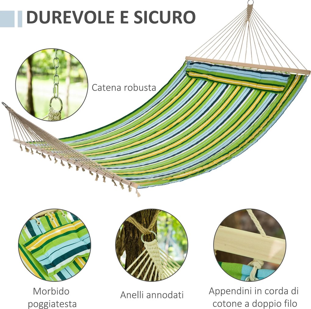 Amaca da Giardino 2 Posti 400x140 cm con Cuscino in Tessuto Multicolore...