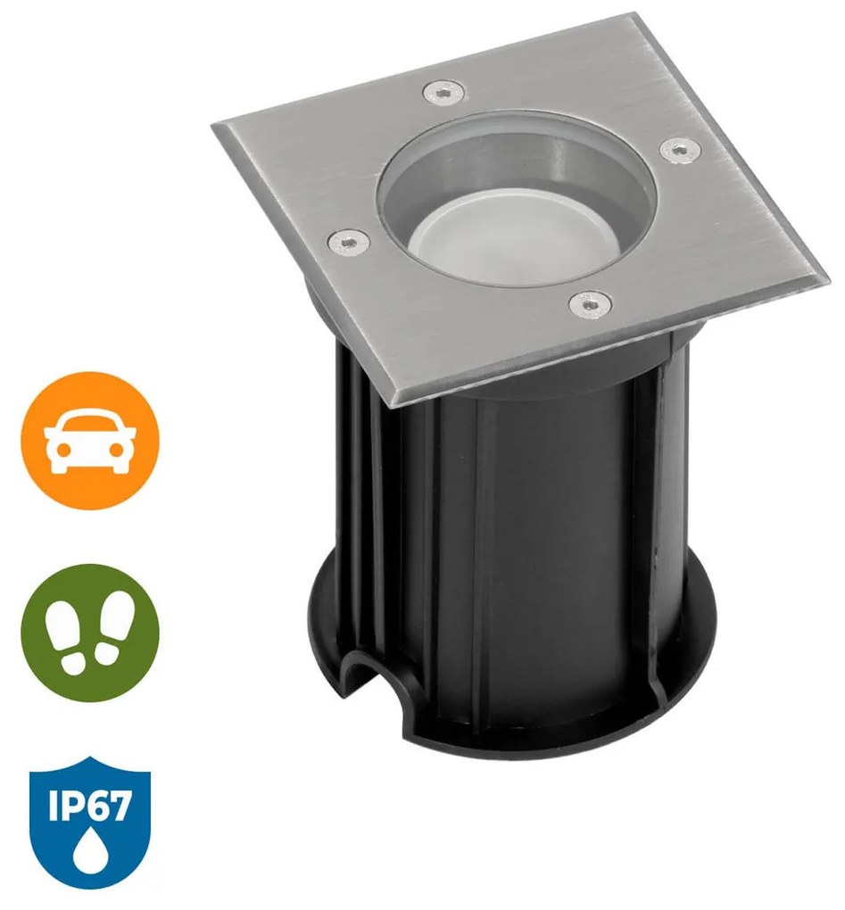 Faretto Carrabile Quadrato GU10 IP67 con Doppio Pressacavo