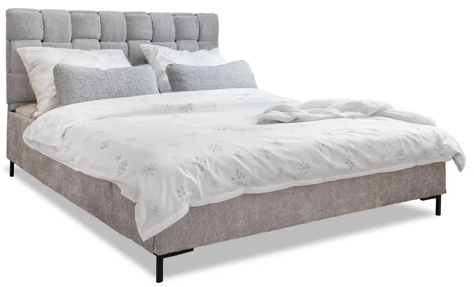 Letto matrimoniale imbottito grigio chiaro con rete inclusa 140x200 cm Eve – Miuform