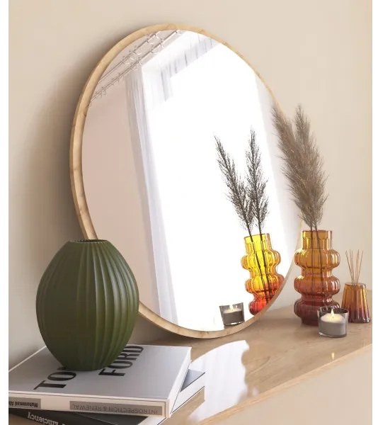 Specchio da parete OZZE diametro 60 cm marrone