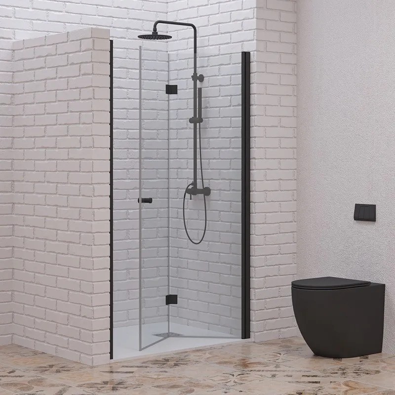 Kamalu - Porta doccia a libro 80 cm colore nero altezza 200h | KAM-KS700N