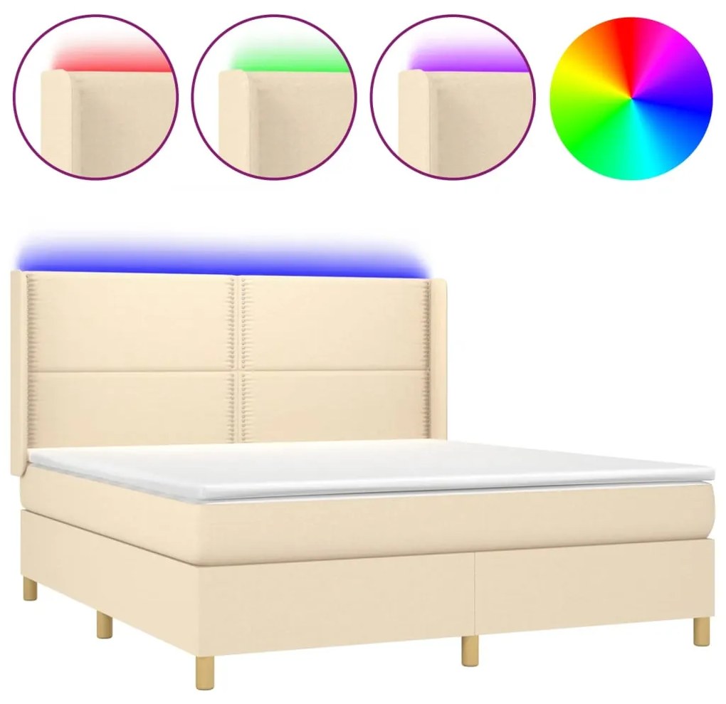 Letto a molle con materasso e led crema 160x200 cm in tessuto