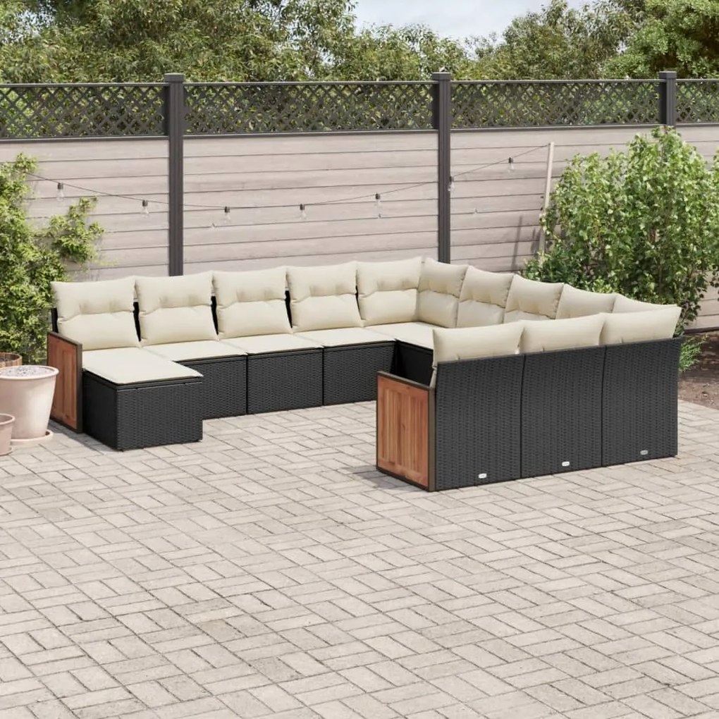 Set Divani da Giardino 12 pz con Cuscini Nero in Polyrattan